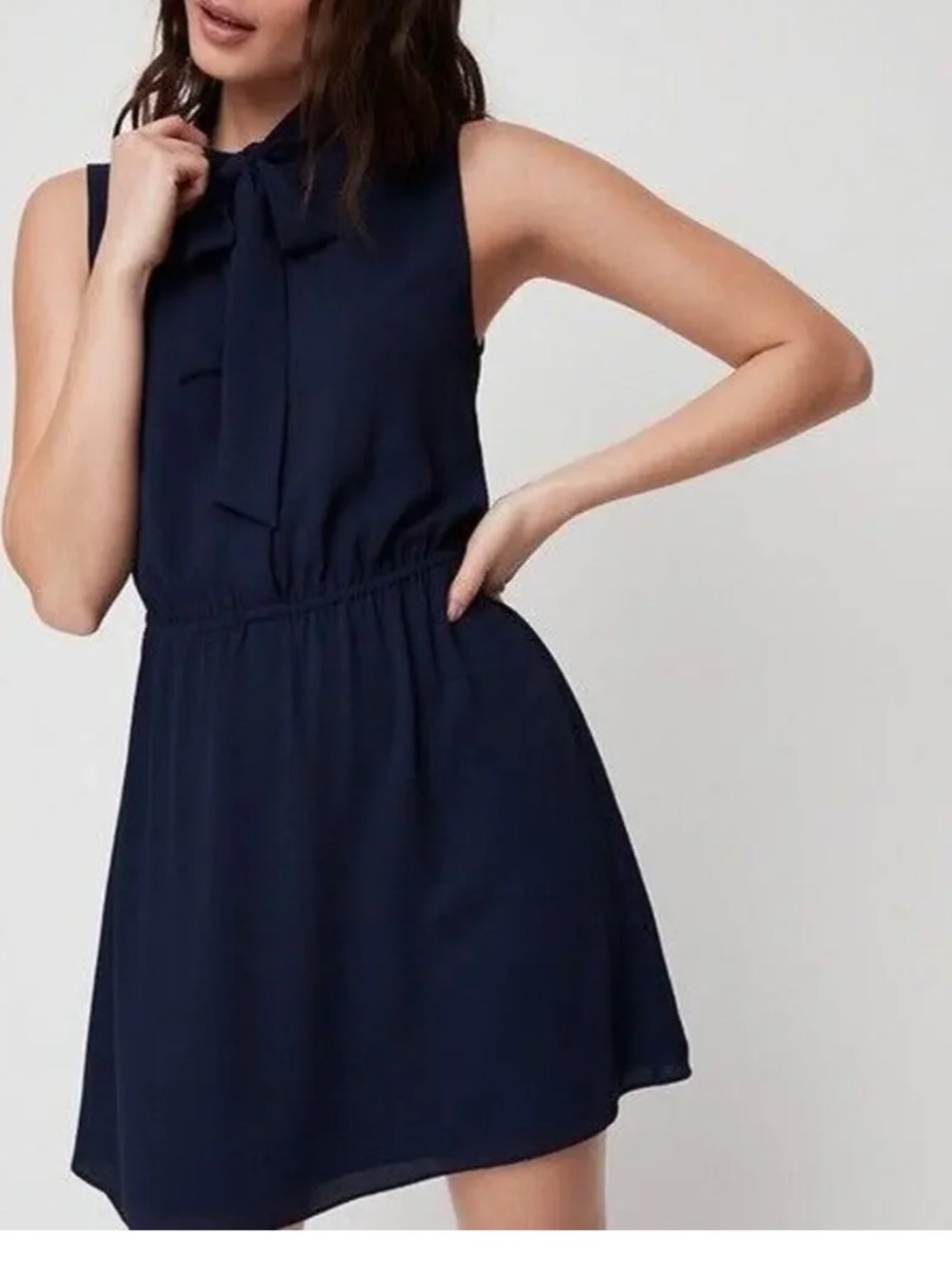Sunday Best Navy Sleeveless Tie-Neck Mini Dress